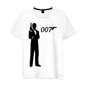 Мужская футболка хлопок с принтом 007 в Белгороде, 100% хлопок | прямой крой, круглый вырез горловины, длина до линии бедер, слегка спущенное плечо. | Тематика изображения на принте: james bond | агент 007 | бонд | джеймс бонд