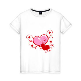 Женская футболка хлопок с принтом 2 сердца в Белгороде, 100% хлопок | прямой крой, круглый вырез горловины, длина до линии бедер, слегка спущенное плечо | heart | love | любовь | сердечко | сердце