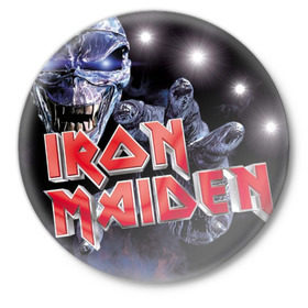 Значок с принтом Iron maiden sign в Белгороде,  металл | круглая форма, металлическая застежка в виде булавки | iron maiden | manowar | metall | metallica | рок | хэви метал