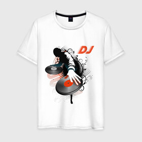 Мужская футболка хлопок с принтом DJ Black в Белгороде, 100% хлопок | прямой крой, круглый вырез горловины, длина до линии бедер, слегка спущенное плечо. | dj | вертушки | винил | диджей | клуб