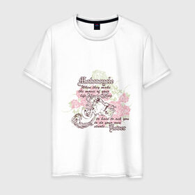 Мужская футболка хлопок с принтом Мото и розы в Белгороде, 100% хлопок | прямой крой, круглый вырез горловины, длина до линии бедер, слегка спущенное плечо. | moto | байк | мото | мотоспорт | роза | цветы | экстрим