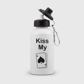 Бутылка спортивная с принтом Kiss my в Белгороде, металл | емкость — 500 мл, в комплекте две пластиковые крышки и карабин для крепления | ace | kiss | kiss my | my | poker | карта | карты | колода | масть | пики | покер | туз