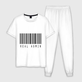 Мужская пижама хлопок с принтом Real admin в Белгороде, 100% хлопок | брюки и футболка прямого кроя, без карманов, на брюках мягкая резинка на поясе и по низу штанин
 | admin | real admin | админ | реальный админ | штрих код