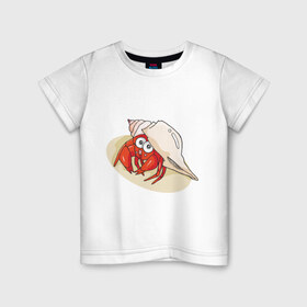 Детская футболка хлопок с принтом Крабик в Белгороде, 100% хлопок | круглый вырез горловины, полуприлегающий силуэт, длина до линии бедер | Тематика изображения на принте: 