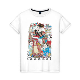 Женская футболка хлопок с принтом Китайские мотивы в Белгороде, 100% хлопок | прямой крой, круглый вырез горловины, длина до линии бедер, слегка спущенное плечо | древний китай | картина | китай | китайская семья | китайские мотивы