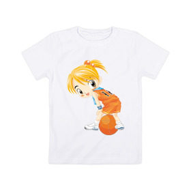 Детская футболка хлопок с принтом Баскетболистка в Белгороде, 100% хлопок | круглый вырез горловины, полуприлегающий силуэт, длина до линии бедер | баскетбольный мяч | девочка баскетболистка