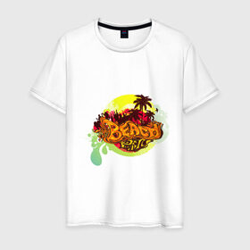 Мужская футболка хлопок с принтом Beach в Белгороде, 100% хлопок | прямой крой, круглый вырез горловины, длина до линии бедер, слегка спущенное плечо. | beach | остров | пальмы | пляж