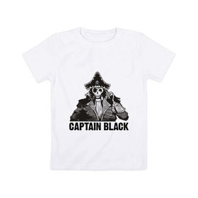 Детская футболка хлопок с принтом Captain Black в Белгороде, 100% хлопок | круглый вырез горловины, полуприлегающий силуэт, длина до линии бедер | пират | скелет