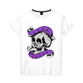 Женская футболка хлопок с принтом Love Peace в Белгороде, 100% хлопок | прямой крой, круглый вырез горловины, длина до линии бедер, слегка спущенное плечо | skull | череп | череп и кости