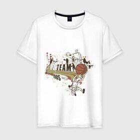 Мужская футболка хлопок с принтом Баскетбол (3) в Белгороде, 100% хлопок | прямой крой, круглый вырез горловины, длина до линии бедер, слегка спущенное плечо. | basketball | баскетболист