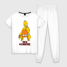 Женская пижама хлопок с принтом Simpsons (2) в Белгороде, 100% хлопок | брюки и футболка прямого кроя, без карманов, на брюках мягкая резинка на поясе и по низу штанин | гомер