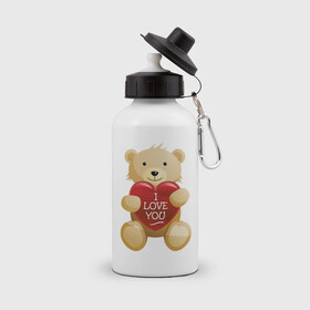 Бутылка спортивная с принтом Медведь с сердцем (3) в Белгороде, металл | емкость — 500 мл, в комплекте две пластиковые крышки и карабин для крепления | люблю | медведь | медвежонок | медвежонок с сердцем | мишка | мишка с сердечком | мишка с сердцем | сердечко | сердце