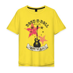 Мужская футболка хлопок Oversize с принтом Rock n roll в Белгороде, 100% хлопок | свободный крой, круглый ворот, “спинка” длиннее передней части | гитара