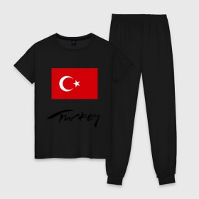 Женская пижама хлопок с принтом Turkey (2) в Белгороде, 100% хлопок | брюки и футболка прямого кроя, без карманов, на брюках мягкая резинка на поясе и по низу штанин | Тематика изображения на принте: turkey | алания | анталья | белек | отдых в турции | отпуск в турции | турецкий флаг | турция | флаг турции