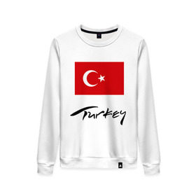 Женский свитшот хлопок с принтом Turkey (2) в Белгороде, 100% хлопок | прямой крой, круглый вырез, на манжетах и по низу широкая трикотажная резинка  | turkey | алания | анталья | белек | отдых в турции | отпуск в турции | турецкий флаг | турция | флаг турции