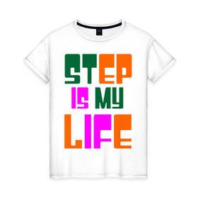 Женская футболка хлопок с принтом DNB step (2) в Белгороде, 100% хлопок | прямой крой, круглый вырез горловины, длина до линии бедер, слегка спущенное плечо | dnb | dubstep | step | step is my life | бас | драм | жизнь | музыка | электронная музыка