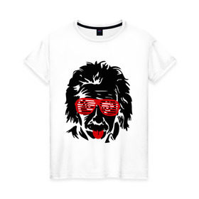 Женская футболка хлопок с принтом Einstein (2) в Белгороде, 100% хлопок | прямой крой, круглый вырез горловины, длина до линии бедер, слегка спущенное плечо | club | einstein | жалюзи | клуб | очки жалюзи | портрет | эйнштейн
