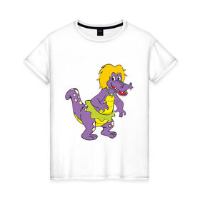 Женская футболка хлопок с принтом Динозаврик в Белгороде, 100% хлопок | прямой крой, круглый вырез горловины, длина до линии бедер, слегка спущенное плечо | динозавр | динозаврик | дракон. дракончик