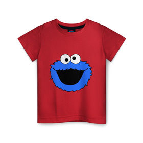 Детская футболка хлопок с принтом Cookie Monster face в Белгороде, 100% хлопок | круглый вырез горловины, полуприлегающий силуэт, длина до линии бедер | Тематика изображения на принте: 
