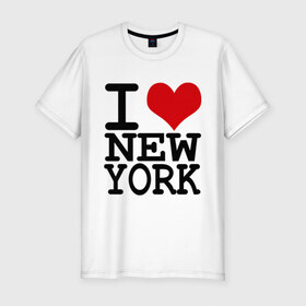 Мужская футболка премиум с принтом I love New York (NY) в Белгороде, 92% хлопок, 8% лайкра | приталенный силуэт, круглый вырез ворота, длина до линии бедра, короткий рукав | america | i love | new york | америка | люблю | нью йорк | я