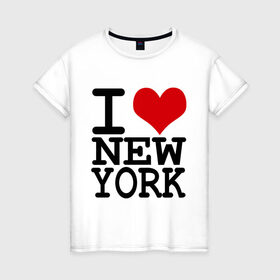 Женская футболка хлопок с принтом I love New York (NY) в Белгороде, 100% хлопок | прямой крой, круглый вырез горловины, длина до линии бедер, слегка спущенное плечо | america | i love | new york | америка | люблю | нью йорк | я