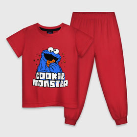 Детская пижама хлопок с принтом Cookie monster ест печеньку в Белгороде, 100% хлопок |  брюки и футболка прямого кроя, без карманов, на брюках мягкая резинка на поясе и по низу штанин
 | cookie monster | куки монстр | улица сезам