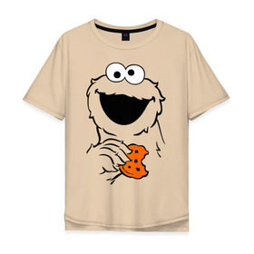 Мужская футболка хлопок Oversize с принтом Cookie monsters - с печеньем в Белгороде, 100% хлопок | свободный крой, круглый ворот, “спинка” длиннее передней части | cookie monster | куки монстр | сезам | улица сезам
