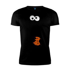 Мужская футболка премиум с принтом Cookie monsters - с печеньем в Белгороде, 92% хлопок, 8% лайкра | приталенный силуэт, круглый вырез ворота, длина до линии бедра, короткий рукав | Тематика изображения на принте: cookie monster | куки монстр | сезам | улица сезам