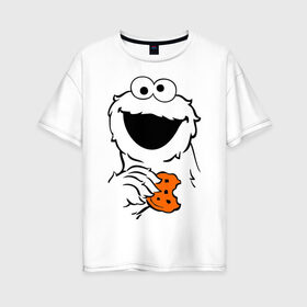 Женская футболка хлопок Oversize с принтом Cookie monsters - с печеньем в Белгороде, 100% хлопок | свободный крой, круглый ворот, спущенный рукав, длина до линии бедер
 | cookie monster | куки монстр | сезам | улица сезам