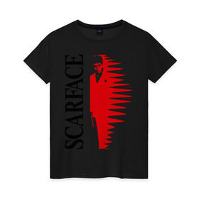 Женская футболка хлопок с принтом Аль Пачино - Scarface (black) в Белгороде, 100% хлопок | прямой крой, круглый вырез горловины, длина до линии бедер, слегка спущенное плечо | scarface | аль | лицо со шрамом | пачино