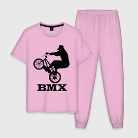 Мужская пижама хлопок с принтом BMX (3) в Белгороде, 100% хлопок | брюки и футболка прямого кроя, без карманов, на брюках мягкая резинка на поясе и по низу штанин
 | bmx | бмх | велик | вело | велосипед | велосипедист | велоспорт | райдер | фрирайд | экстремальный спорт | экстрим