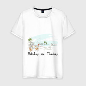 Мужская футболка хлопок с принтом Holidey inTurkey в Белгороде, 100% хлопок | прямой крой, круглый вырез горловины, длина до линии бедер, слегка спущенное плечо. | Тематика изображения на принте: turkey | отдых в турции | отпуск в турции | турция