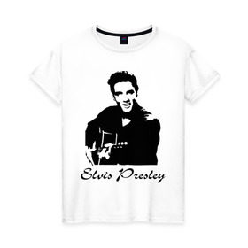 Женская футболка хлопок с принтом Elvis Presley (2) в Белгороде, 100% хлопок | прямой крой, круглый вырез горловины, длина до линии бедер, слегка спущенное плечо | гитара