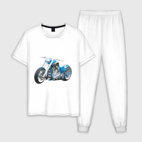 Мужская пижама хлопок с принтом Мотоцикл в Белгороде, 100% хлопок | брюки и футболка прямого кроя, без карманов, на брюках мягкая резинка на поясе и по низу штанин
 | motocycle | байк | байкерам | для байкеров | мото | мотоцикл