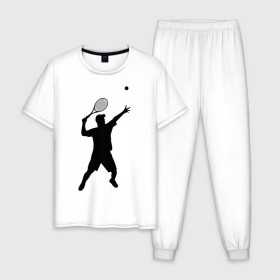 Мужская пижама хлопок с принтом Теннисист (2) в Белгороде, 100% хлопок | брюки и футболка прямого кроя, без карманов, на брюках мягкая резинка на поясе и по низу штанин
 | корт | ракетка | тенис | теннис | теннисист