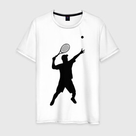 Мужская футболка хлопок с принтом Теннисист (2) в Белгороде, 100% хлопок | прямой крой, круглый вырез горловины, длина до линии бедер, слегка спущенное плечо. | корт | ракетка | тенис | теннис | теннисист