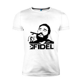 Мужская футболка премиум с принтом Фидель Кастро в Белгороде, 92% хлопок, 8% лайкра | приталенный силуэт, круглый вырез ворота, длина до линии бедра, короткий рукав | кастро | куба | лидер | предводитель | свобода | фидель
