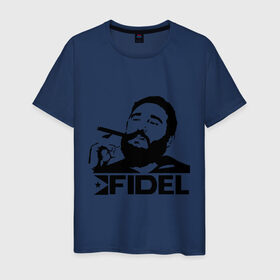 Мужская футболка хлопок с принтом Фидель Кастро в Белгороде, 100% хлопок | прямой крой, круглый вырез горловины, длина до линии бедер, слегка спущенное плечо. | кастро | куба | лидер | предводитель | свобода | фидель
