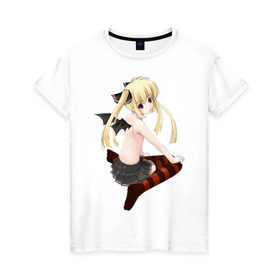 Женская футболка хлопок с принтом Аниме девушка чертёнок в Белгороде, 100% хлопок | прямой крой, круглый вырез горловины, длина до линии бедер, слегка спущенное плечо | anime | аниме девушка чертёноканиме | анимэ