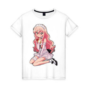 Женская футболка хлопок с принтом Аниме сердитая девушка в Белгороде, 100% хлопок | прямой крой, круглый вырез горловины, длина до линии бедер, слегка спущенное плечо | anime | аниме | аниме сердитая девушка | анимэ