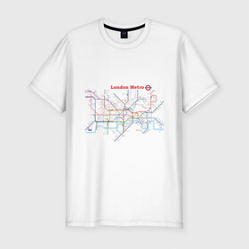 Мужская футболка премиум с принтом London metro в Белгороде, 92% хлопок, 8% лайкра | приталенный силуэт, круглый вырез ворота, длина до линии бедра, короткий рукав | london | london metro | metro | карта метро | карта метро лондона | лондон метро | лондонский метрополитен | лондонское метро | метро | метро в лондоне | метро лондона | метрополитен лондона