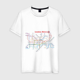 Мужская футболка хлопок с принтом London metro в Белгороде, 100% хлопок | прямой крой, круглый вырез горловины, длина до линии бедер, слегка спущенное плечо. | Тематика изображения на принте: london | london metro | metro | карта метро | карта метро лондона | лондон метро | лондонский метрополитен | лондонское метро | метро | метро в лондоне | метро лондона | метрополитен лондона
