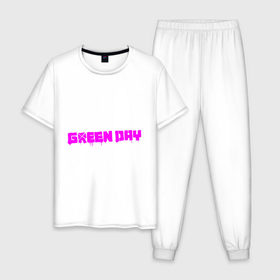 Мужская пижама хлопок с принтом Green Day - логотип в Белгороде, 100% хлопок | брюки и футболка прямого кроя, без карманов, на брюках мягкая резинка на поясе и по низу штанин
 | green day