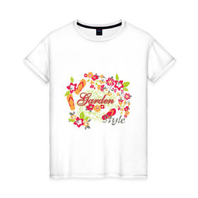 Женская футболка хлопок с принтом Garden style (3) в Белгороде, 100% хлопок | прямой крой, круглый вырез горловины, длина до линии бедер, слегка спущенное плечо | 