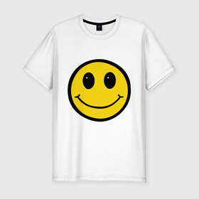 Мужская футболка премиум с принтом Смайл - улыбка в Белгороде, 92% хлопок, 8% лайкра | приталенный силуэт, круглый вырез ворота, длина до линии бедра, короткий рукав | smile | рожица | смайл | смайлик | улыбка | улыбочка