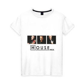 Женская футболка хлопок с принтом House M.D. в Белгороде, 100% хлопок | прямой крой, круглый вырез горловины, длина до линии бедер, слегка спущенное плечо | everybody lies | haus | house | все лгут | доктор | хауз | хаус | хью лори