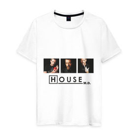 Мужская футболка хлопок с принтом House M.D. в Белгороде, 100% хлопок | прямой крой, круглый вырез горловины, длина до линии бедер, слегка спущенное плечо. | Тематика изображения на принте: everybody lies | haus | house | все лгут | доктор | хауз | хаус | хью лори