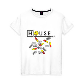 Женская футболка хлопок с принтом House m.d. (2) в Белгороде, 100% хлопок | прямой крой, круглый вырез горловины, длина до линии бедер, слегка спущенное плечо | everybody lies | haus | house | все лгут | доктор | хауз | хаус | хью лори