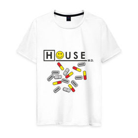 Мужская футболка хлопок с принтом House m.d. (2) в Белгороде, 100% хлопок | прямой крой, круглый вырез горловины, длина до линии бедер, слегка спущенное плечо. | everybody lies | haus | house | все лгут | доктор | хауз | хаус | хью лори