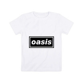 Детская футболка хлопок с принтом Oasis логотип в Белгороде, 100% хлопок | круглый вырез горловины, полуприлегающий силуэт, длина до линии бедер | metal | oasis | лого | лого oasis | метал | символика oasis | эмблема  oasis